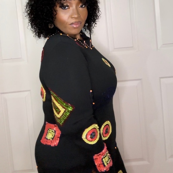 LIZ CLAIBORNE Vintage Long Sleeve Beaded Bodycon Dress-Medium - Picture 4 of 14